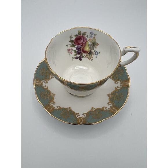 Vintage Paragon England Floral Rose White Turquoise Tea Cup & Saucer Set - Picture 5 of 12